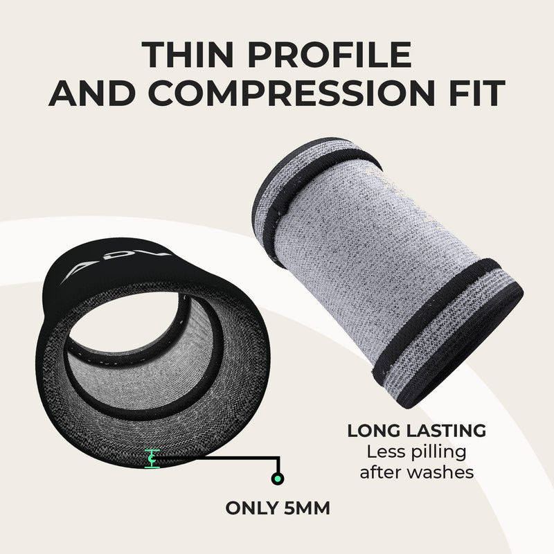 [Australia - AusPower] - ADV Bamboo Charcoal Tennis Wristbands, Ultra Absorbent, Double Wide, Slim & Very Comfortable Sweat Wristbands, Easy to Put On Your Wrist for Good Support & Wrist Compression Black 