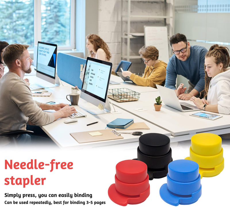 [Australia - AusPower] - 4 Pack Paper Stapler No Staples, 2-5 Sheet Staple-Free Stapler, Mini Portable Stapleless Stapler for Home School Office, Desktop Needleless Staplers for Bills, Papers and Documents Binding 