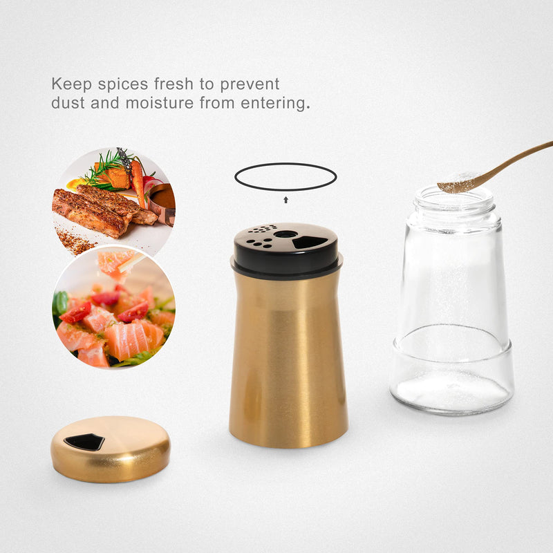 [Australia - AusPower] - bonris Copper Stainless Steel Salt and Pepper Shakers,Clear Bottom Jar Bottle Container with Stainless Steel Top,with Adjustable Pouring Hole Copper plating Double 