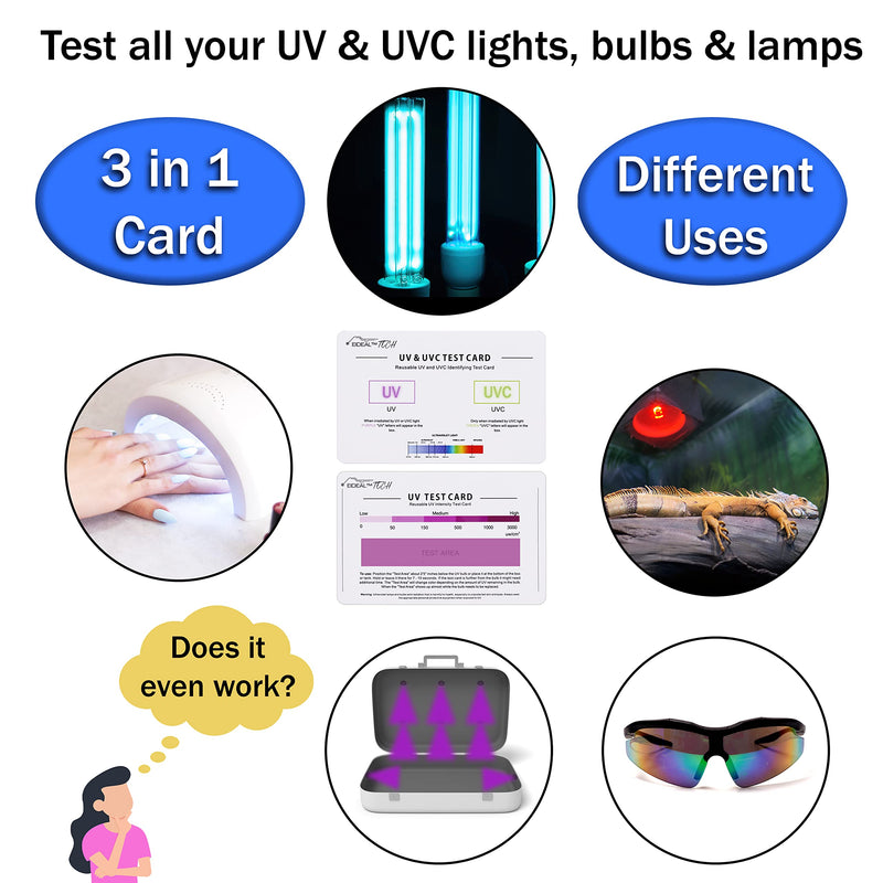 [Australia - AusPower] - EIDEAL | UV & UVC Test Card & UV Intensity Test Card | 3-in-1 UV Test Card | UVA & UVC Light Identifying Card | UV Bulb & LED Intensity Reading Card | UV Dosage Indicator Card | UVB Tester 