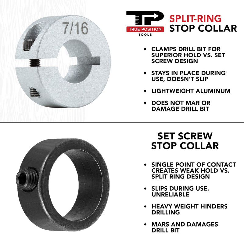 [Australia - AusPower] - Aluminum Stop Collar Set - Drill Bit Depth Stop - Superior Split Ring Design - 8 Piece Set (1/2", 7/16”, 3/8”, 5/16”, ¼”, 7/32”, 3/16”, 1/8”) - Drill Bit Holder 