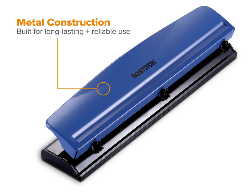 [Australia - AusPower] - Bostitch Office 3 Hole Punch, 12 Sheet Capacity, Metal, Rubber Base, Easy-Clean Tray, Navy Blue (KT-HP12-BLUE) 