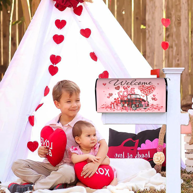 [Australia - AusPower] - Valentine's Day Mailbox Cover Magnetic Welcome Love Heart Truck Mailbox Wraps Post Letter Box Cover for Garden Yard Home Decor Standard Size 21" x 18" Valentine's Day 