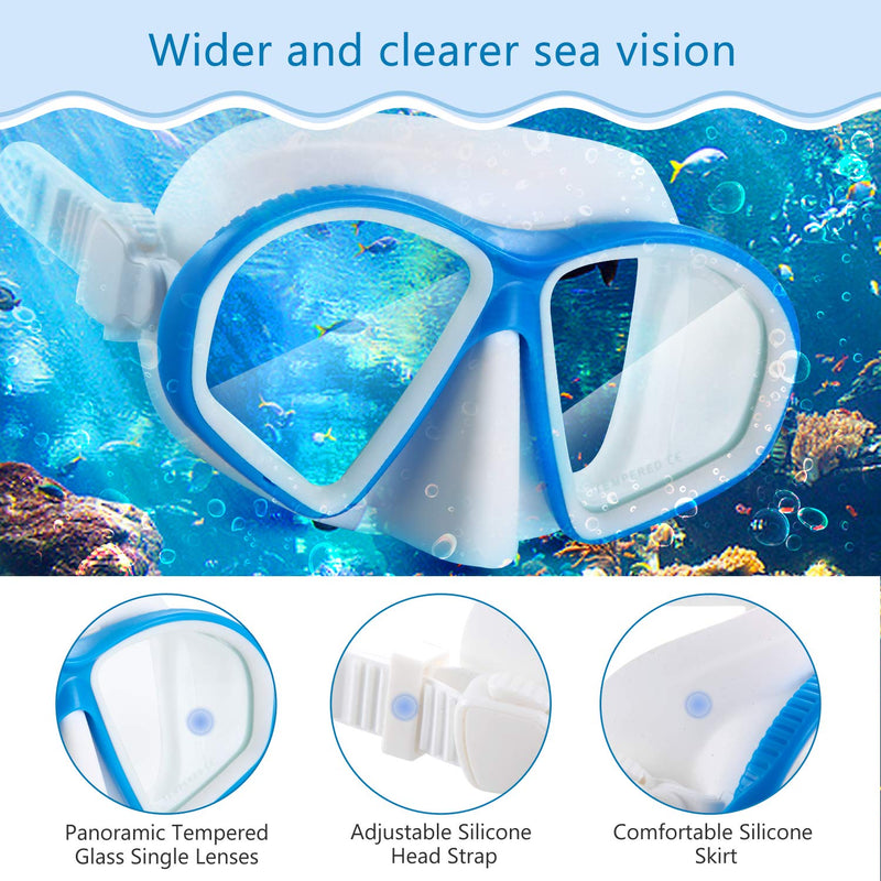 [Australia - AusPower] - Supertrip Kids Snorkel Mask-Scuba Diving Goggles Anti-Leak Snorkeling Freediving Mask Easybreath Tempered Glass Professional Swimming Gear for Youth Boys and Girls White blue 