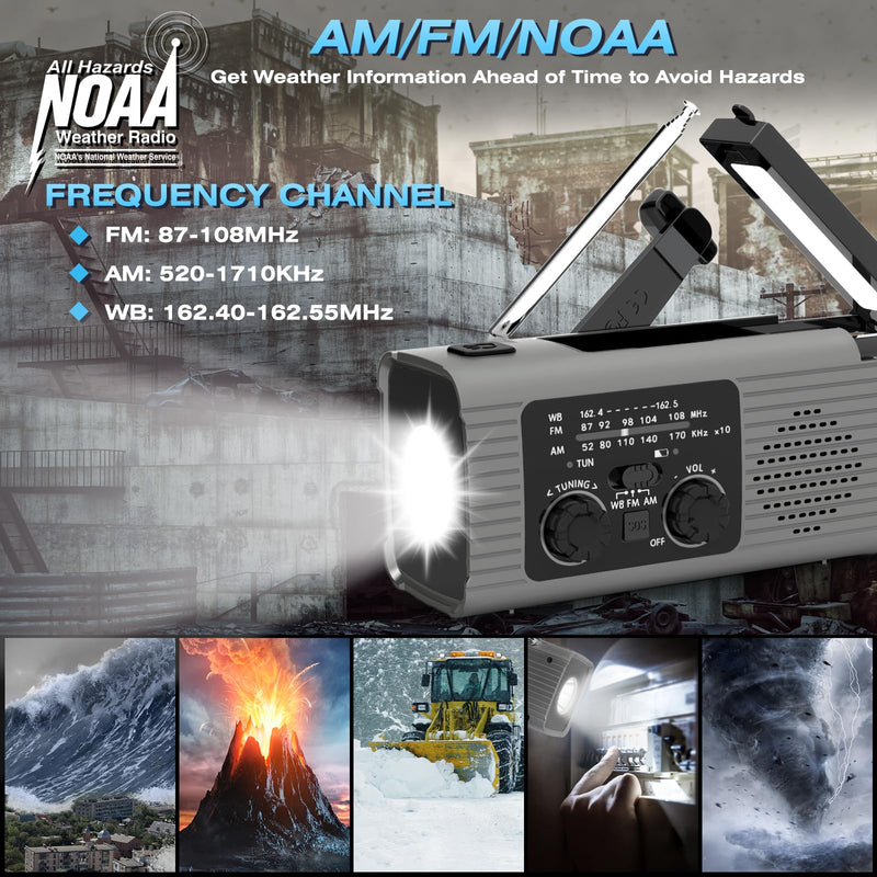 [Australia - AusPower] - Nitigo Emergency Radio 4000mAh Solar Hand Crank AM/FM/NOAA Portable Weather Radio with Phone Charger, LED Flashlight, Reading Lamp, SOS Alarm, Headphone Jack for Indoor Outdoor Emergency, USB Charged Gray 