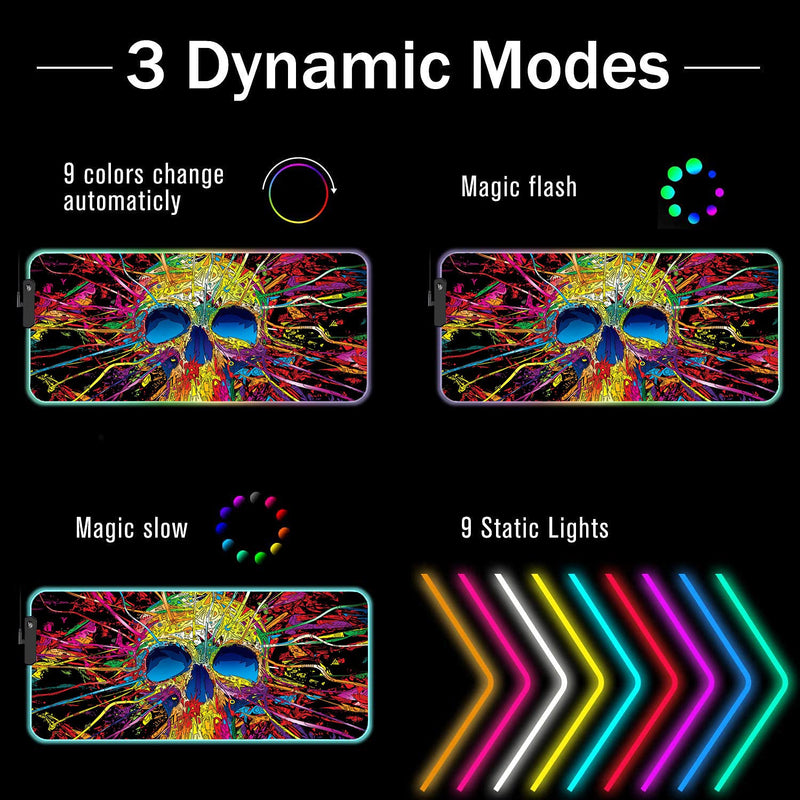 [Australia - AusPower] - Luasao RGB Gaming Mouse Pad with Coffee Coaster, Color Skull Design XXL Large Glowing LED Mousepad, Anti-Slip Rubber Base, Computer Keyboard Desk Mouse Mat 31.5 X 11.8 Inch 