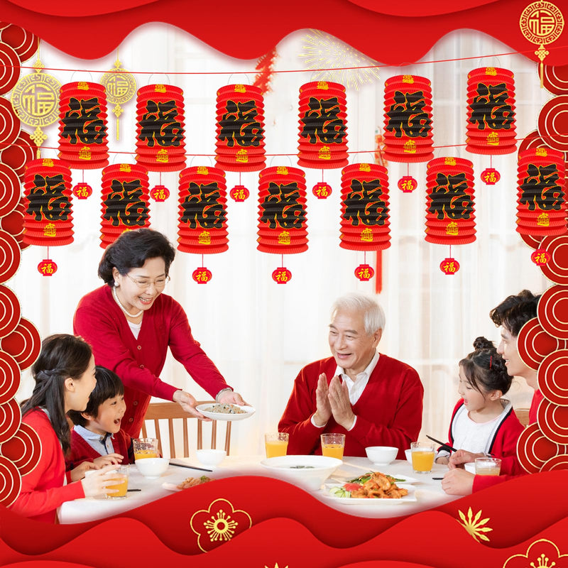 [Australia - AusPower] - 6Pcs 2024 Chinese New Year Decorations, Year of The Dragon Red Fu Lanterns 16*25cm Lunar Spring Festival Ceiling Hanging Paper Lanterns Lamp Party Supplies Decor for Birthday Wedding Restaurant Store 