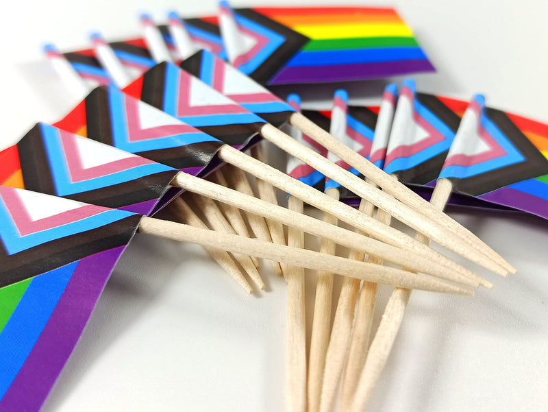 [Australia - AusPower] - JBCD 100 Pcs Pride Progress Rainbow Flag Toothpicks LGBTQ Cupcake Toppers Flags, Gay Inclusive Rainbow Cake Topper Flag Pick Sticks 