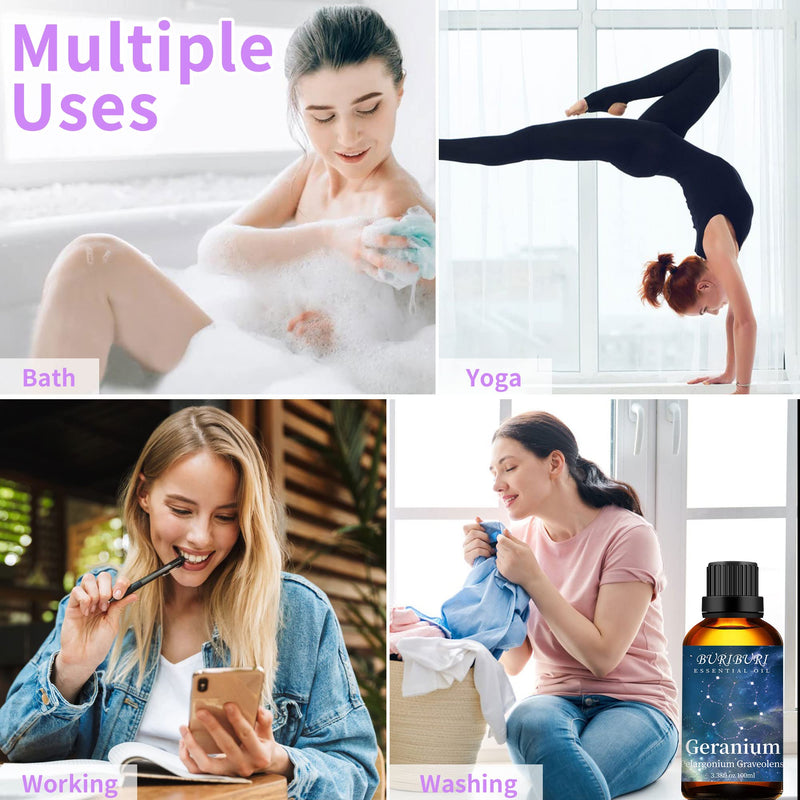 [Australia - AusPower] - 100ML Geranium Essential Oil , 100% Pure Undiluted Aromatherapy Geranium Oil 3.38fl.oz for Soap, Candle Making, Massage, Diffuser, Humidifier 