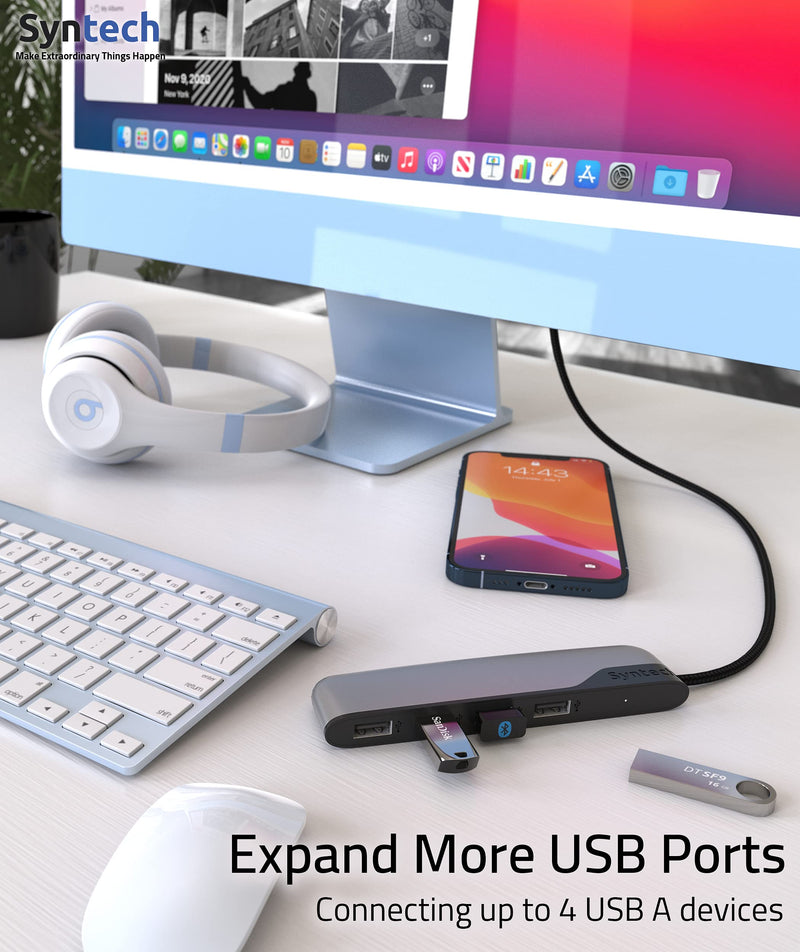 [Australia - AusPower] - USB Hub Syntech 4-Ports USB Hub 3.0 with 2ft Extended Cable, USB Splitter with a USB C to USB Adapter, Compatible with MacBook Pro 2021, Mac Pro/Mini, iMac, ASUS, Chromebook, Dell, Surface Pro, etc. 