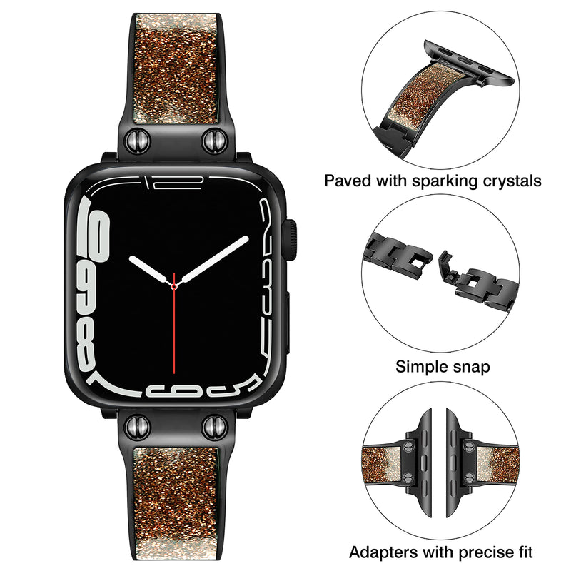 [Australia - AusPower] - Gleiven Smartwatch Band Compatible with Apple Watch Band 42mm 44mm 45mm, Easy Adjust Stainless Bracelet Wristband Jewelry Compatible Women Men for iWatch SE Series 7 6 5 4 3 2 1 Black Strap Black Stainless Watchband-42 42mm / 44mm / 45mm 