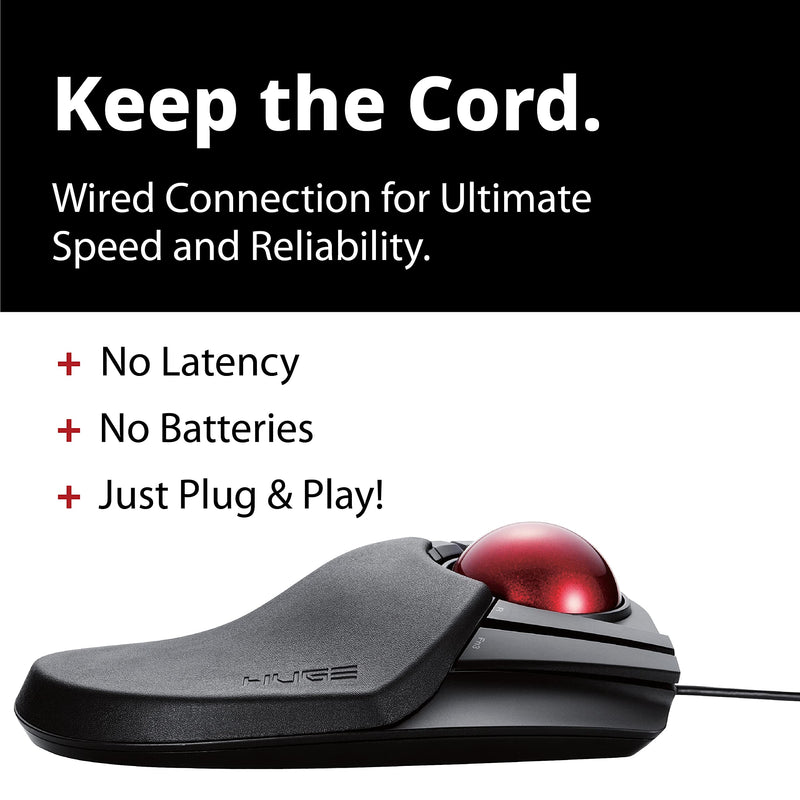 [Australia - AusPower] - ELECOM HUGE Trackball Mouse, Wired, Finger-Operated, 8-Button Function, Precision Optical Gaming Sensor, Palm Rest Attached, Windows11, macOS (M-HT1URBK) Wired Trackball Mouse 