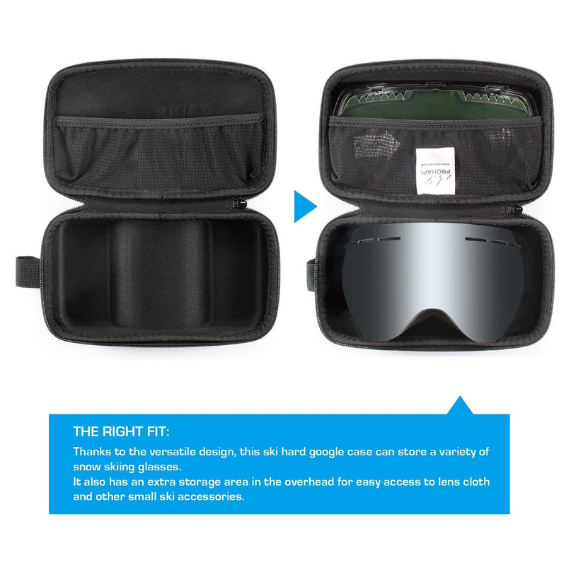 [Australia - AusPower] - Prohapi Snow Goggles Case, Semi Hard EVA Ski Goggles Case with Aluminum Bag Strap & High-Performance Proof Zipper - Compact & Lightweight Travel Carrying Snowboard Goggles Bag 