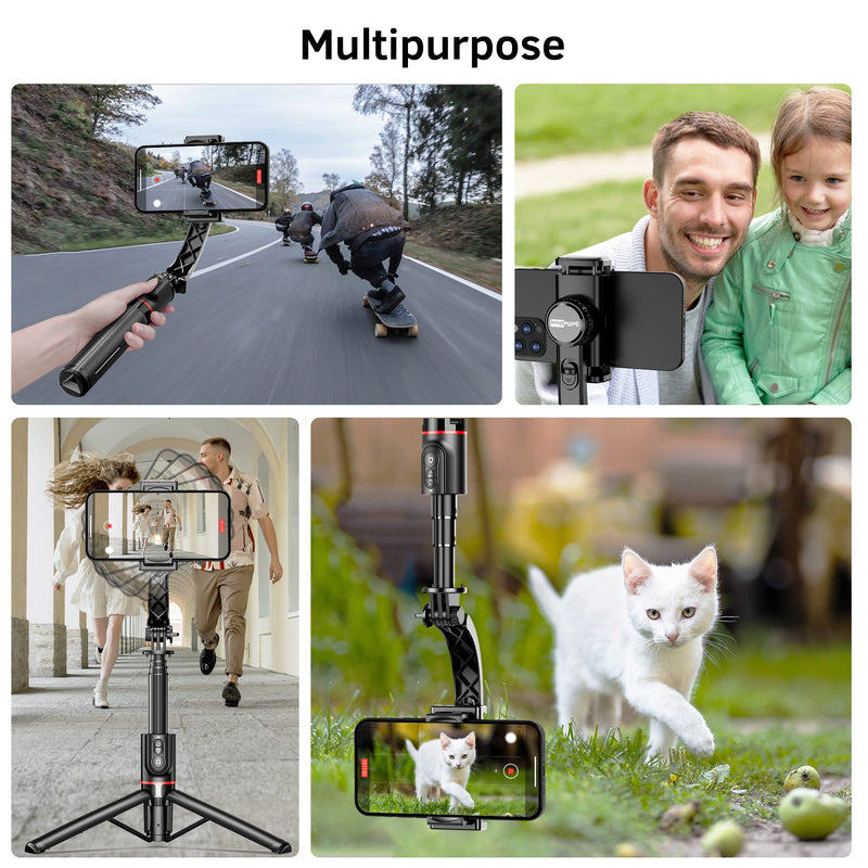 [Australia - AusPower] - Smartphone Gimbal Stabilizer with Remote, Aluminum Extendable Selfie Stick Tripod, 360° Automatic Rotation, Auto Balance for Live Video Recording, Vlogging, YouTube Compatible with iPhone and Android 