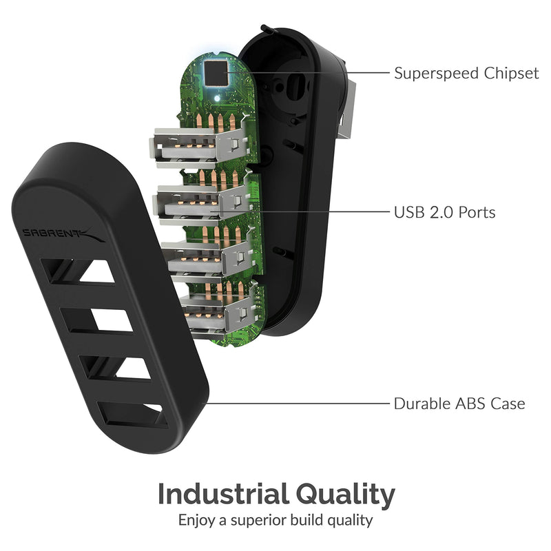 [Australia - AusPower] - SABRENT 4-Port USB 2.0 Hub [90°/180° Degree Rotatable] (HB-UMN4) Black 