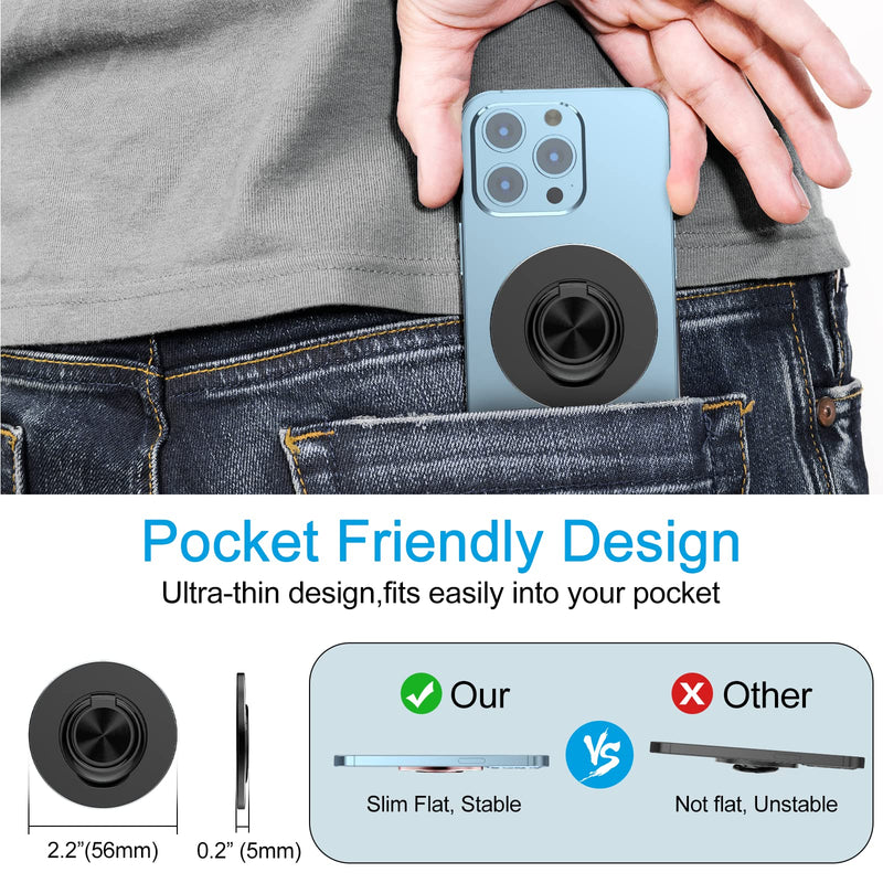 [Australia - AusPower] - Magnetic Ring Holder Magnet Compatible with Magsafe for iPhone 12 13 Pro/Max/Mini Accessories, Removable Phone Grip Finger Loop Wireless Charging Compatible (Black) Black 