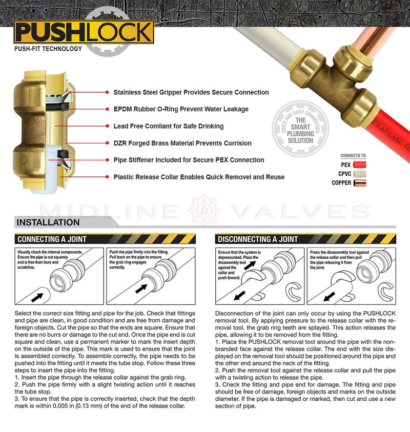 [Australia - AusPower] - Everflow Supplies Pushlock UPSC134 1 Inch x 3/4 Inch Long Push X Push Coupling for Push-Fit Fitting, Made w/Lead Free DZR Forged Brass, Connects PEX, CPVC & Copper, Pre-Lubricated Quick Installation 1 x 3/4 