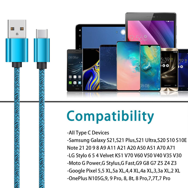 [Australia - AusPower] - Type C Charger Cable USB C Cables Fast Charging Power Phone Charger Cord 6ft 2Pack for Samsung Galaxy S22 S22+ S21 Ultra S21+ Note 21 20 A10e A21 A11 S20 Plus S10 S9 A71 A01 A20 A51 A50 A42 z fold 3 Blue Purple 