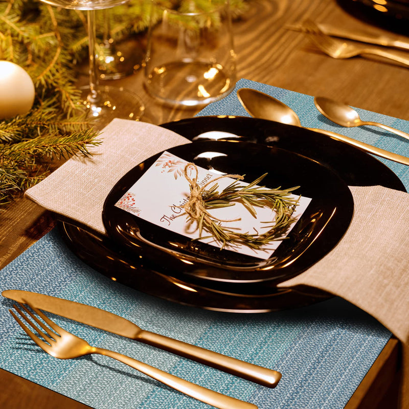 [Australia - AusPower] - Winknowl Placemats, Set of 8 Heat Resistant Stain Resistant Non-Slip Woven Vinyl Insulation Placemats, Durable Elegant Table Mats for Dining(Blue) Blue 