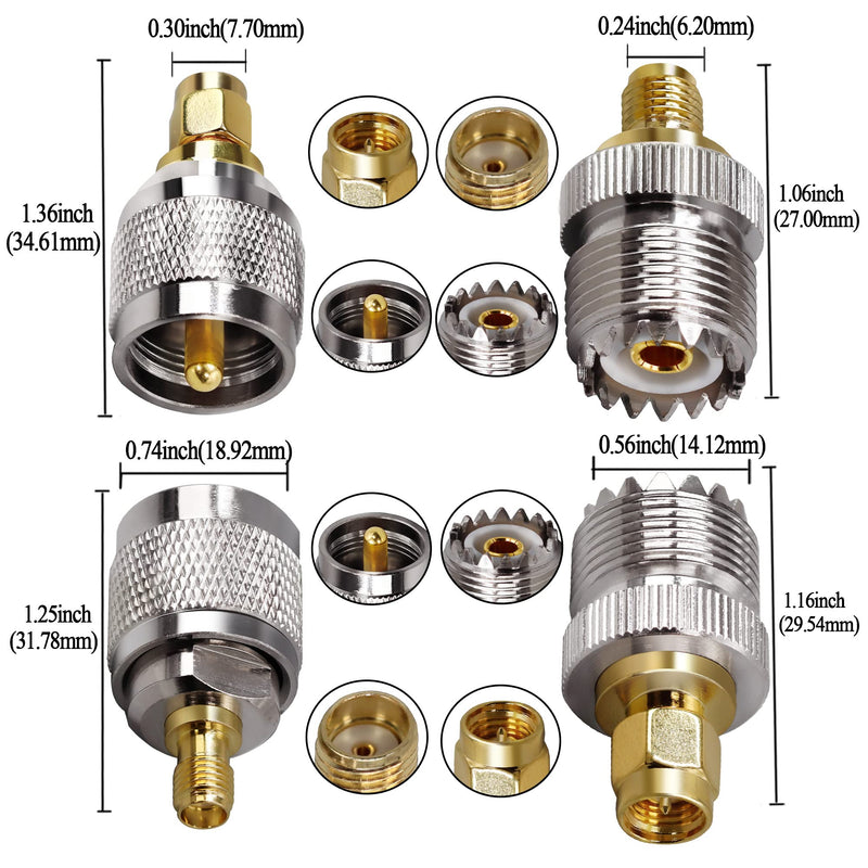 [Australia - AusPower] - TUOLNK SMA to UHF Connectors Kit UHF to SMA Male to Female RF Coax Adapter Nickel Gold Plated SO239 PL259 to SMA Adapter Kit 4 Type Set SMA to UHF Adapter Kit 
