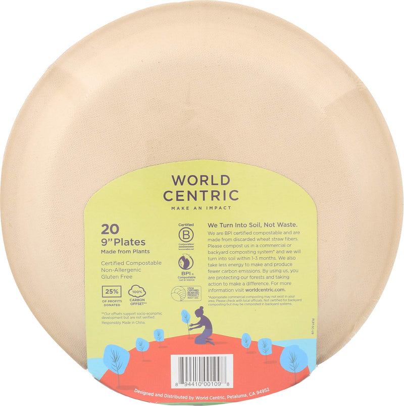 [Australia - AusPower] - World Centric Wheat Straw/Bagasse Compostable 9-Inch Fiber Plate, 20-Piece, 9 inch 9 Inch (Pack of 20) 