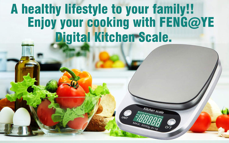 [Australia - AusPower] - Digital Kitchen Scale 5000g/0.1g Multifunction Electronic Food Weight Gram Ounce 11lb/G OZ ML CT KG TL LB FL:OZ/Stainless Steel/High Precision/Tare Digital Food Scale Cooking Baking,Batteries Included 