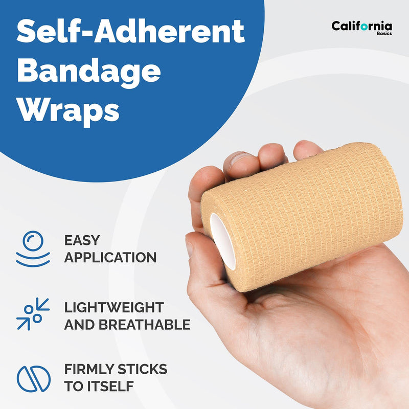 [Australia - AusPower] - 4-in Wide Self Adherent Cohesive Wrap Bandages (12 Pack), 5 yds Self Adhesive Bandage Wrap , Brown Athletic Tape, Hand & Wrist Wraps, Ankle wrap, Premium-Grade Medical Stretch Wrap, Non Woven Wrap 12 Pack 