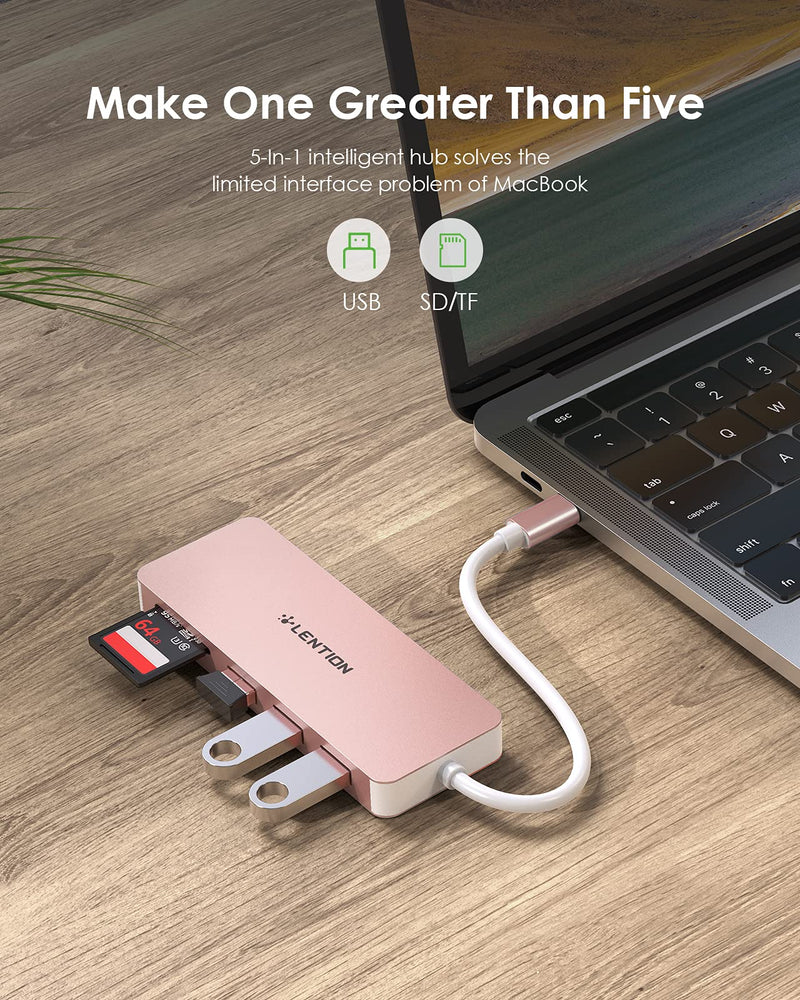 [Australia - AusPower] - LENTION USB C Hub with 3 USB 3.0 & SD/Micro SD Card Reader Compatible 2022-2016 MacBook Pro, New Mac Air/iPad Pro/Surface, More, Stable Driver Certified Type C Adapter (CB-C15, Rose Gold) 