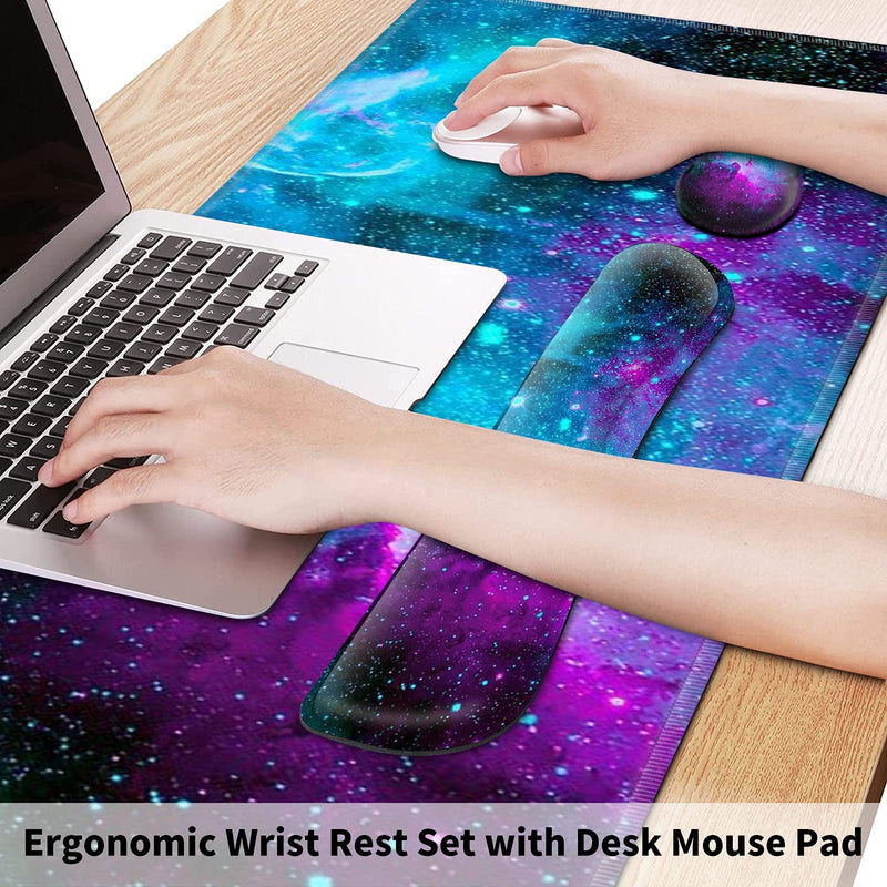 [Australia - AusPower] - Pretty Mouse Pad and Gel Wrist Rest Set, Extended Desk Mat (31.5" x 11.8") with Memory Foam Ergonomic Keyboard Pad, Large Gaming Mouse Pad Non-Slip Easy Typing for Home Office, Milky Way Galaxy Stars XL-31.5"x11.8"x0.12" 