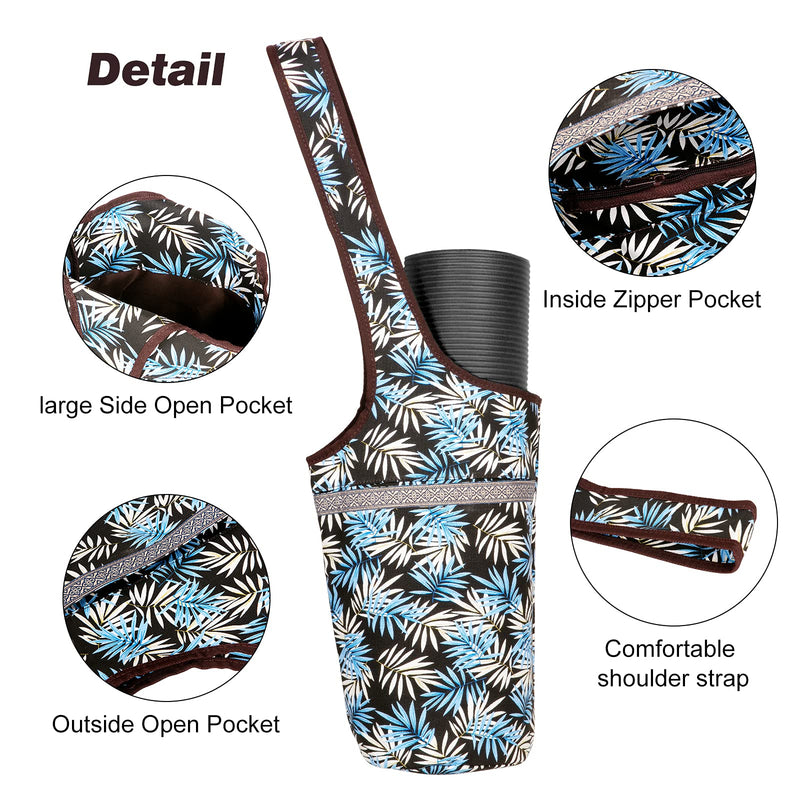 [Australia - AusPower] - SARHLIO Yoga Mat Bag with Large Size Open Pocket and Inside Zipper Pocket Yoga Mat Carrier Bag Fit Most Size Mats Yoga Bag for Women Men Easy Access Lightweight Comfortable Shoulder Strap Black Maple Leaf 