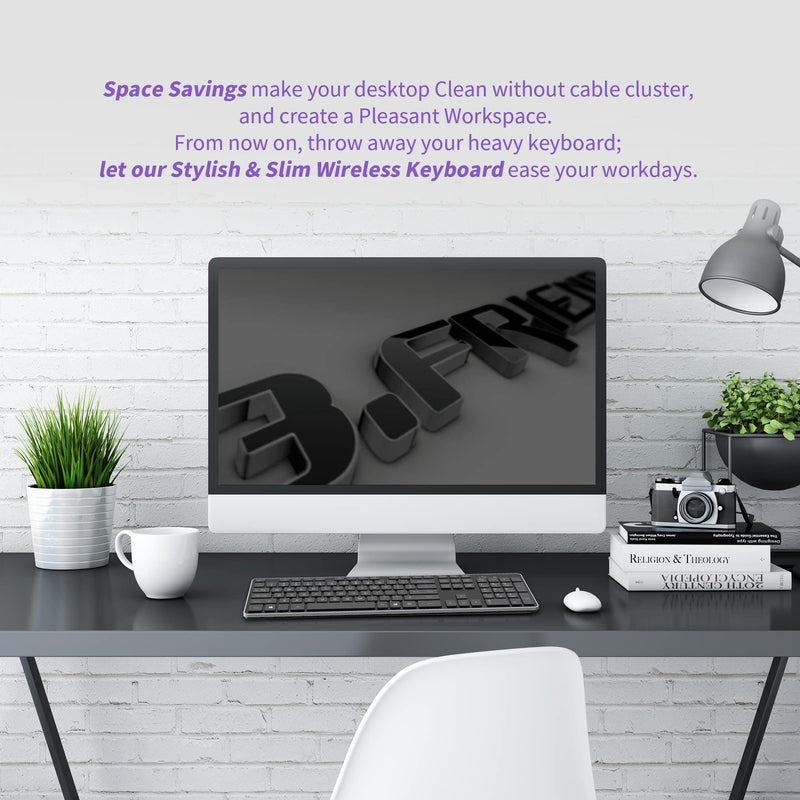 [Australia - AusPower] - BFRIENDit Wireless Keyboard Ultra - Quiet Chocolate Keys 2.4GHz Connection Slim Wireless Computer Keyboard for Windows 10/8/7/Vista, Microsoft & PC, Smart TV, RF1430K - Black 