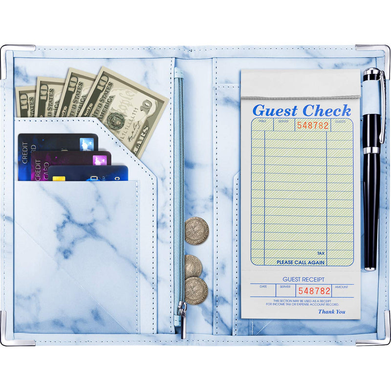 [Australia - AusPower] - Marble Server Books Guest Check Holders with 9 Pockets Includes Zipper Pouch with Pen Holder Fit Server Apron for Restaurant Waiter Waitress (Blue, 1 Pack) 