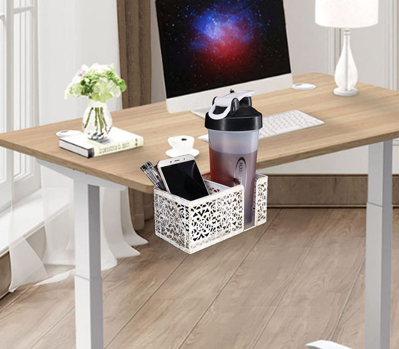 [Australia - AusPower] - Aurynns Desk Cup holder, Clip on Cup holder,To store beverags stationery and mobile phone(white + gold) white + gold 
