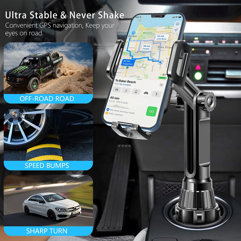 [Australia - AusPower] - Cup Holder Phone Holder, [No Shaking & Height-Adjustable Pole] Car Cup Holder Phone Mount, Cell Phone Cradle for iPhone, Samsung and More Smart Phone(Black) Black 