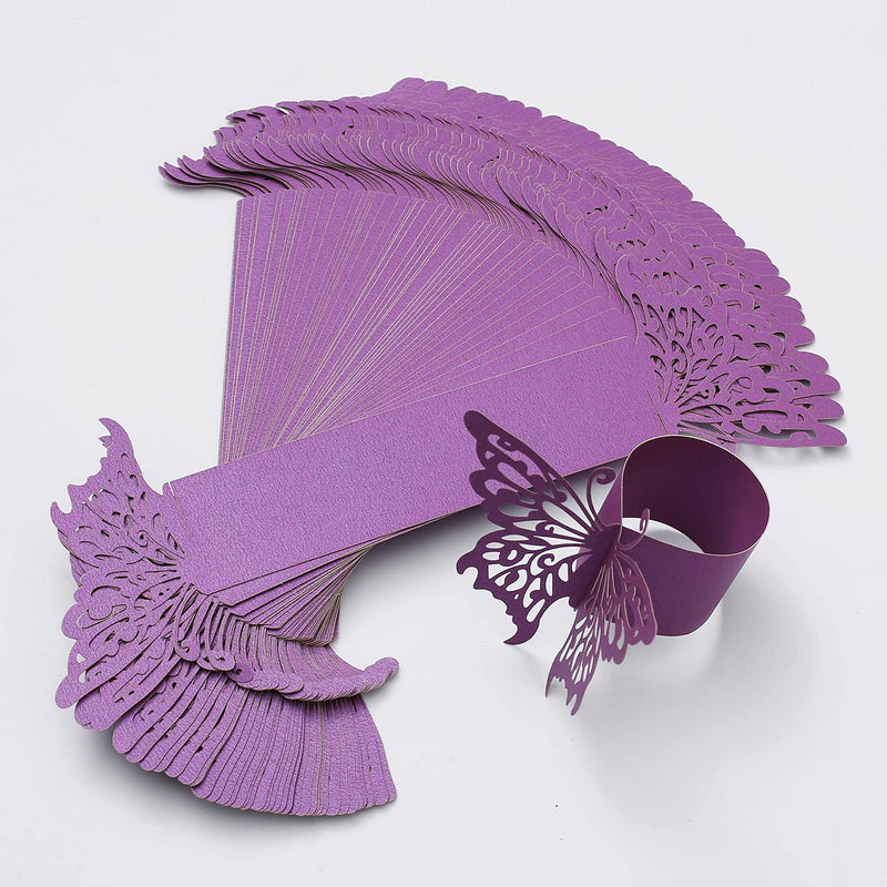 [Australia - AusPower] - MORGIANA Disposable Decorative 3Dbutterfly Napkin Ring (50 pcs) Christmas Mother's Day Wedding Banquet Dinner Decoration (Purple-Butterfly) Purple-butterfly 