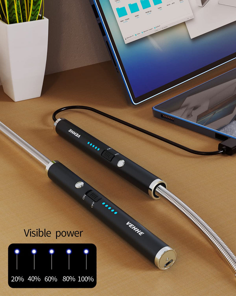 [Australia - AusPower] - VEHHE Candle Lighter, Electric Rechargeable Arc Lighter with LED Battery Display Long Flexible Neck USB Lighter for Light Candles Gas Stoves Camping Barbecue 