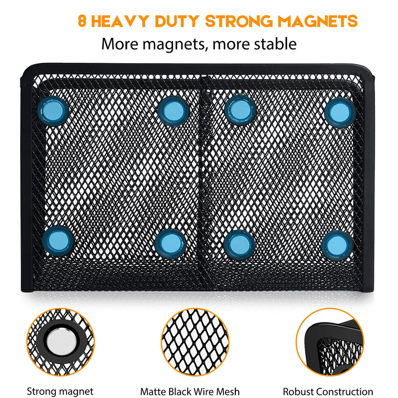 [Australia - AusPower] - Magnetic Pencil Holder - Extra Strong Magnets Mesh Marker Holder Perfect for Whiteboard, Refrigerator and Locker Accessories (2 Baskets, 1 Pack Black) 2 Baskets 
