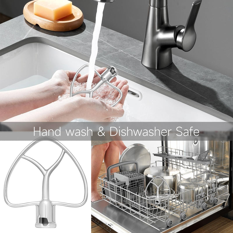 [Australia - AusPower] - Stainless Steel Flat Beater for Kitchen-aid Tilt-Head 4.5qt-5qt Stand Mixer Compatible for K45SS, KSM75, KSM90, KSM125 Paddle Attachment for Baking, Pasta Dough Mixing Accessory 