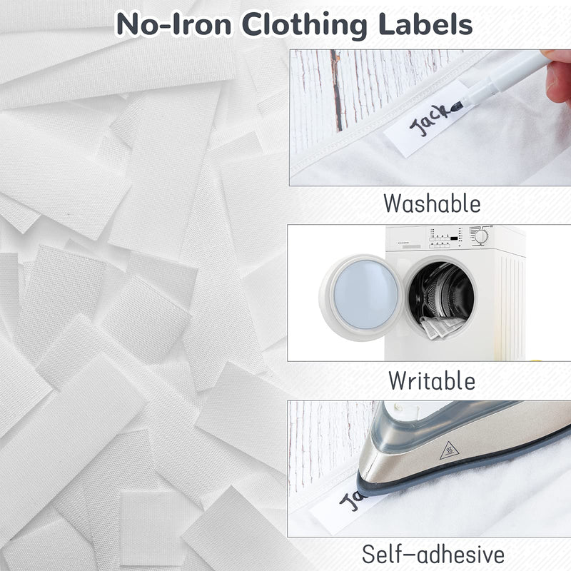 [Australia - AusPower] - 200 Pieces Pre-Cut Iron On Clothing Labels and 2 Pieces Permanent Fabric Marker Laundry Marker Personalized Clothing Name Tags for Nursing Homes, Camp, College, Day Care and Uniforms, 3 Size 