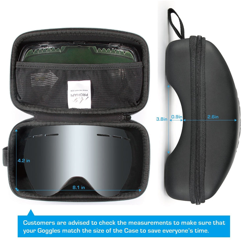 [Australia - AusPower] - Prohapi Snow Goggles Case, Semi Hard EVA Ski Goggles Case with Aluminum Bag Strap & High-Performance Proof Zipper - Compact & Lightweight Travel Carrying Snowboard Goggles Bag 