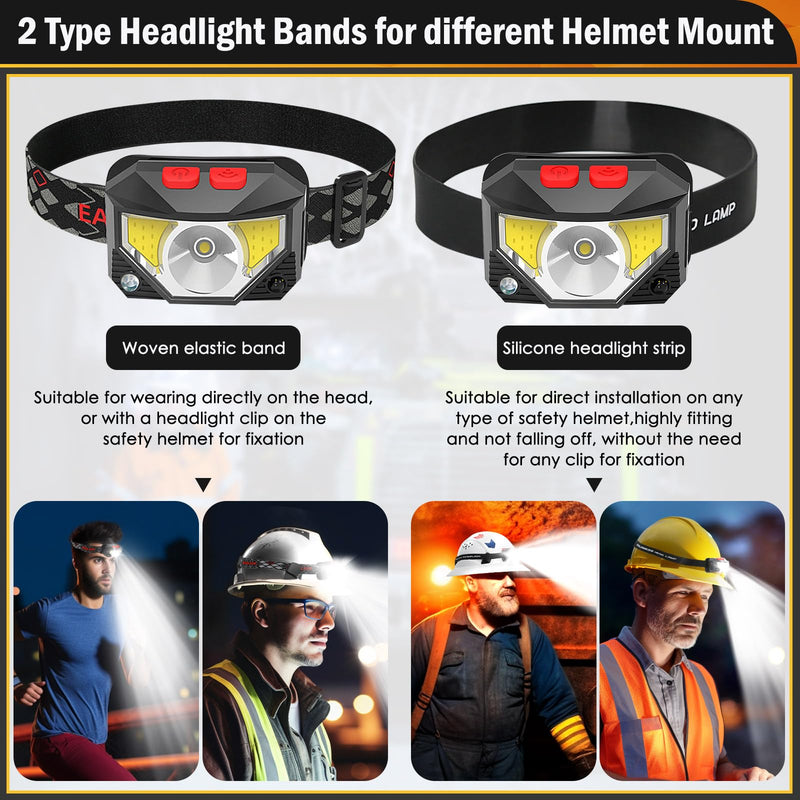 [Australia - AusPower] - Aolamegs Safe Hard Hat Lights LED Rechargeable - Light Bright LED Rechargeable Headlight with White Red Light,Waterproof Motion Sensor Head Lamp,8 Modes for Outdoor Camping Running Cycling Fishing 