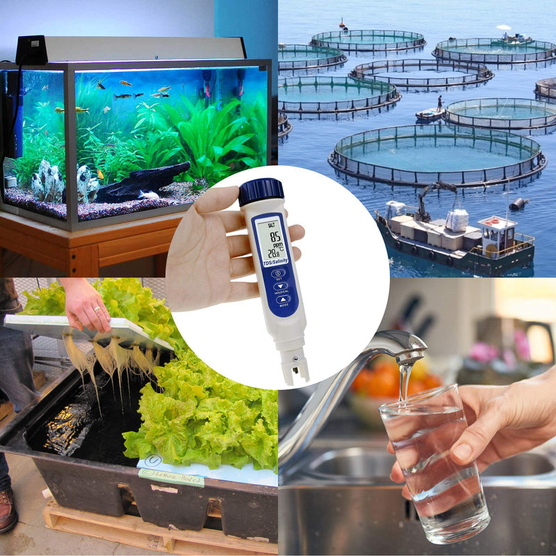 [Australia - AusPower] - Pen Type Salinity Temp Meter Probe Sensor Tester Monitor Measurement Checker ATC for Water Quality Pond Pool Aquarium Saltwater Seawater Drinking Water 