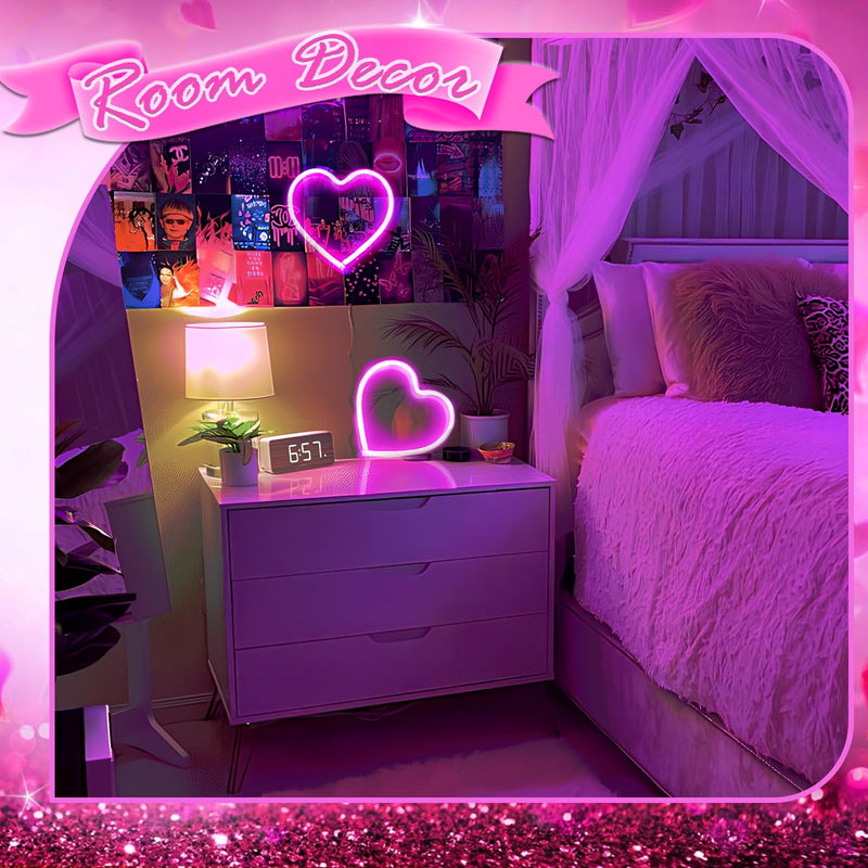 [Australia - AusPower] - Narasios Pink Room Decor Neon Sign Valentines Day Gifts for Her Girlfriend Heart Neon Light Window Table Wall Decoration for Bedroom Preppy Home Dorm Room Usb/Battery Operated 