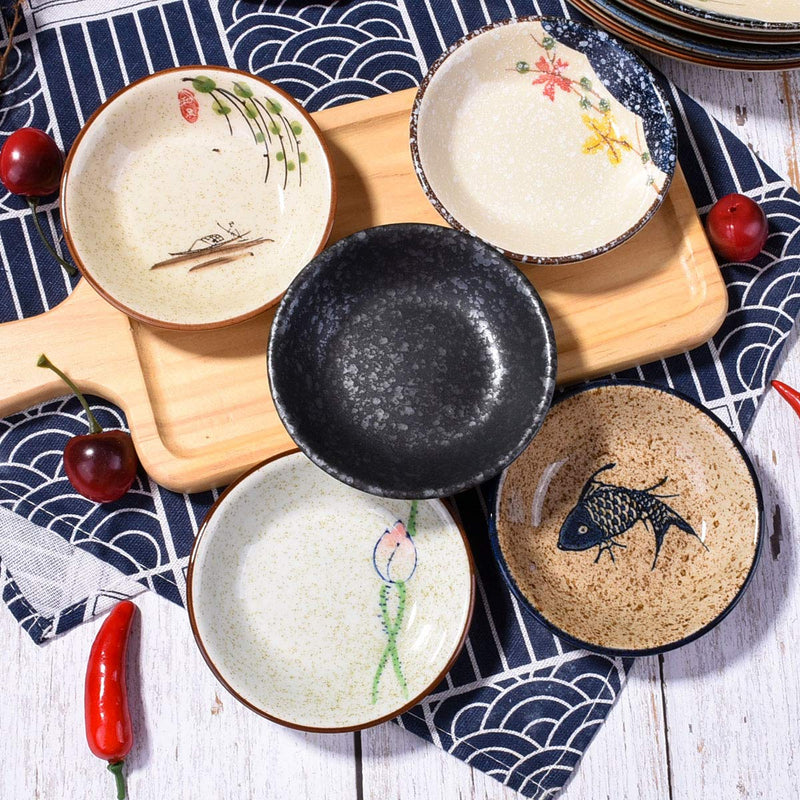 [Australia - AusPower] - Side Dishes set of 5, Japanese Retro Porcelain Side Dish Bowl Seasoning Dishes Soy Dipping Sauce Dishes 
