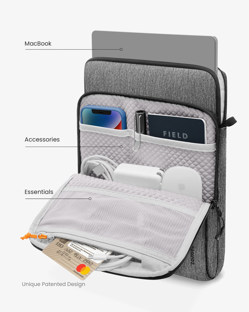 [Australia - AusPower] - tomtoc Protective Laptop Sleeve for 13-inch MacBook Air M2/A2681, M1/A2337, 2022-2018, MacBook Pro 13 M2/A2686, M1/A2338, 2022-2016, 12.9 iPad Pro 5th/4th/3rd Gen, Water-resistant MacBook Case Gray 13 Inch for New MacBook Air & Pro 