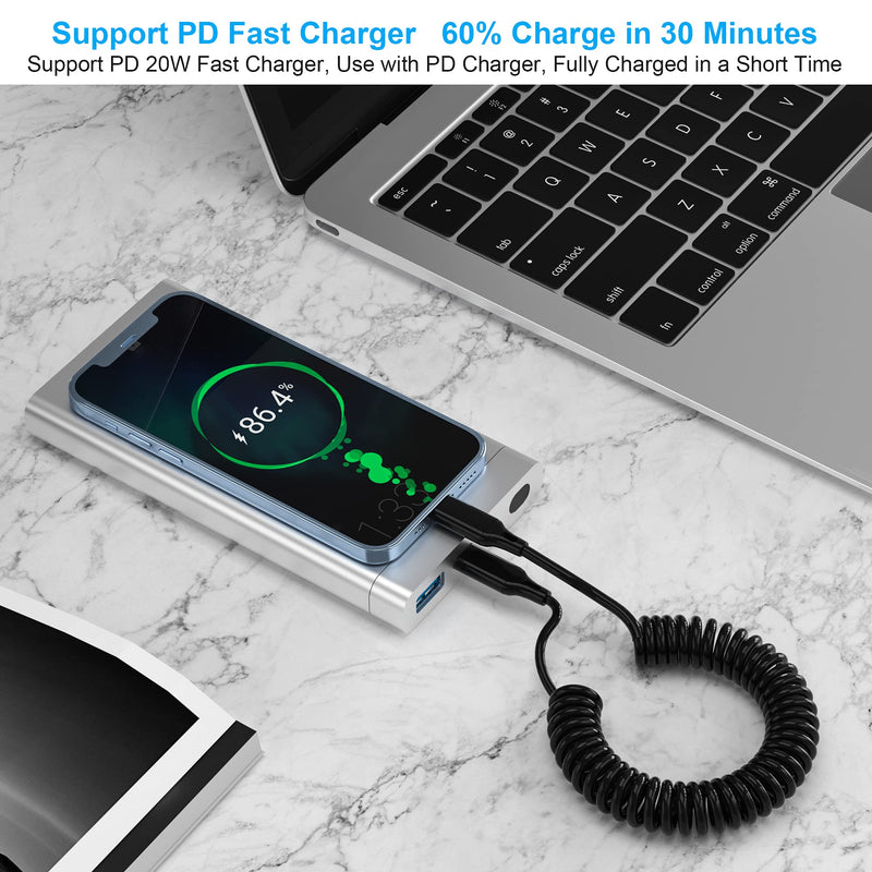 [Australia - AusPower] - Coiled USB C to Lightning Cable, MFi Certified iPhone Charger Cord USB C to Lightning, Type C to Lightning Cable, Retractable iPhone Charging Cable for iPhone 13/12/11 Pro/X/Xs Max/XR/8 Plus/7/6/6s/SE 