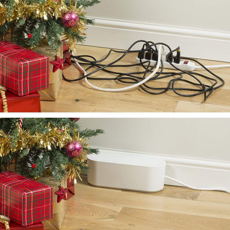 [Australia - AusPower] - D-Line Cable Management Box, Cord Organizer Box to Hide & Conceal Power Strips, Desk Cable Management Solution, Made from Electrically Safe ABS Material - 16.5" (L) x 6.5" (W) 5.25" (H) - White Large 
