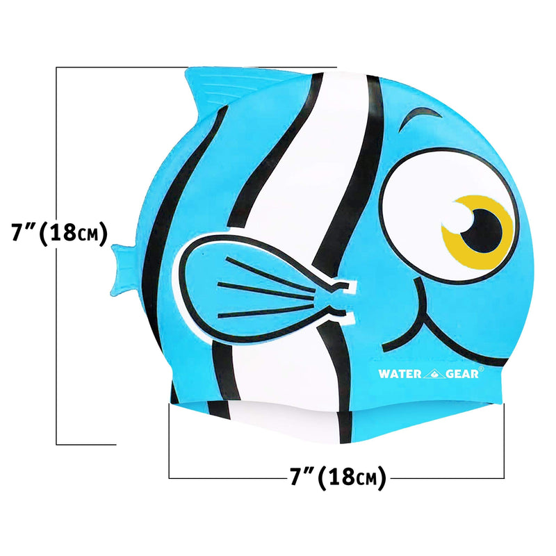 [Australia - AusPower] - Water Gear Critter Cap - Extremely Durable Swimming Cap for Kids - Great for Improving Swimming Skills and Instilling Confidence in The Water - Long-Lasting Toddler Swimming Cap BLUE FISH 