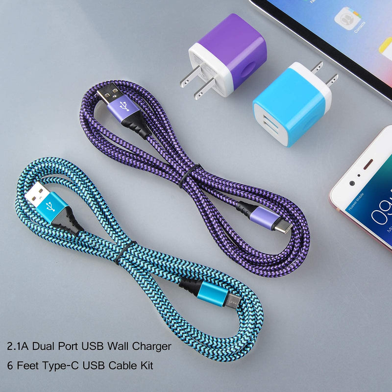 [Australia - AusPower] - USB Type C Charger with Plug Dual Port Wall Charger Phone Charging Block with 2 Pack 6Ft Fast Charging Type C Cords Compatible with Samsung Galaxy S21 S20 A51 Note 20, Google Pixel 4a/4XL, LG Stylo 6 Blue+Purple 