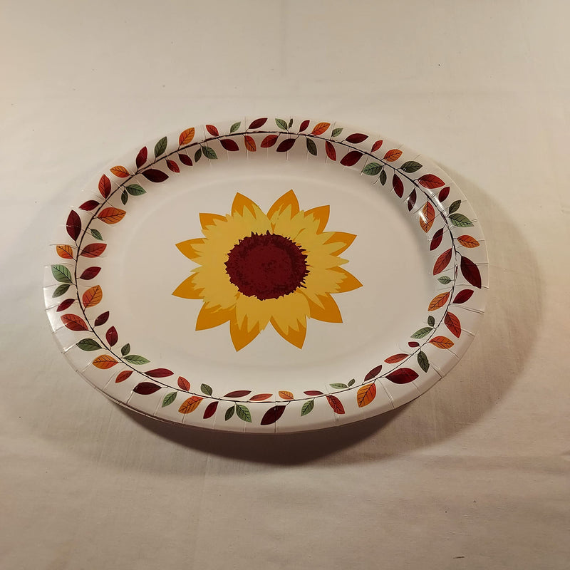 [Australia - AusPower] - Thanksgiving Fall Party Paper Disposable Plates Napkins and Platters - Service for 14 - 18 Dinner Plates 14 Folded Napkins 6 Platters - Sunflowers and Fall Leaf Wreath 